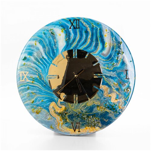 фото Антиквариат: часы настенные "солнечный круг", авторская ручная работа в технике resin art, глянцевое 3d покрытие, натуральный камень, металл, россия, 2021 г. raritetus