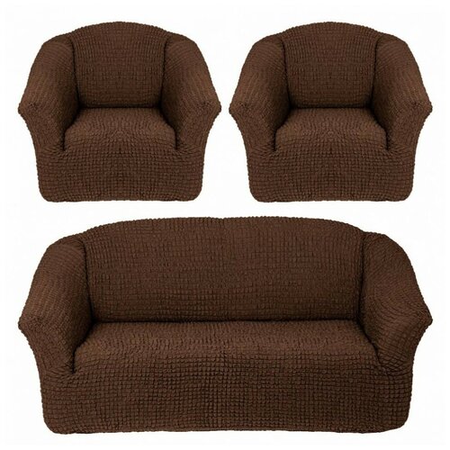 фото Karteks комплект чехлов на диван и два кресла demetria цвет: шоколадный (одноместный,трехместный)