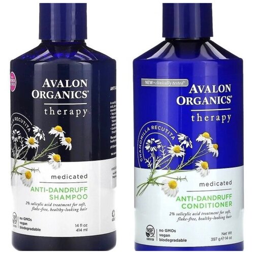 фото Набор, avalon organics, шампунь и кондиционер против перхоти, с ромашкой аптечной, 414 мл, 397 мл