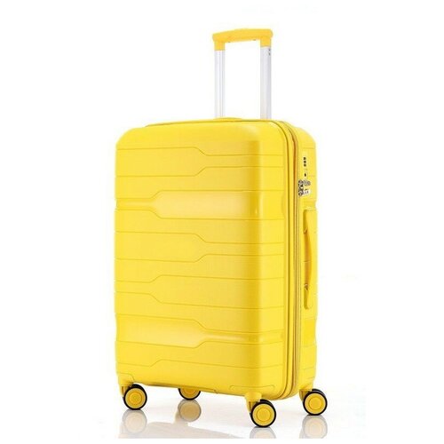 фото Умный чемодан impreza, полипропилен, водонепроницаемый, увеличение объема, опорные ножки на боковой стенке, ребра жесткости, 103 л, размер l, желтый