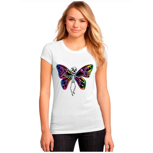 фото "женская белая футболка бабочка, скелет, крылья". размер xxl drabs