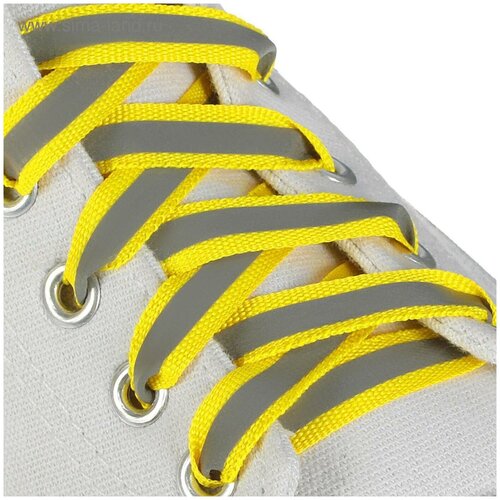 фото Шнурки для обуви, плоские, со светоотражающей полосой, 10 мм, 70 см, пара, цвет жёлтый onlitop
