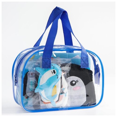 фото Детский набор для купания "пингвин и друзья" в сумке: мочалка, eva - пазлы, игрушки крошка я