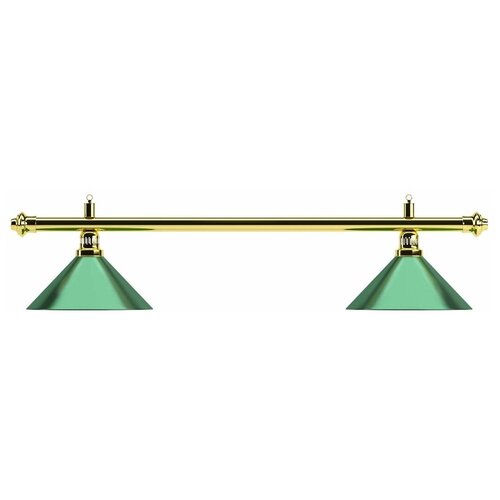 фото Лампа на два плафона «evergreen» (золотистая штанга, зеленый плафон d35см) 0