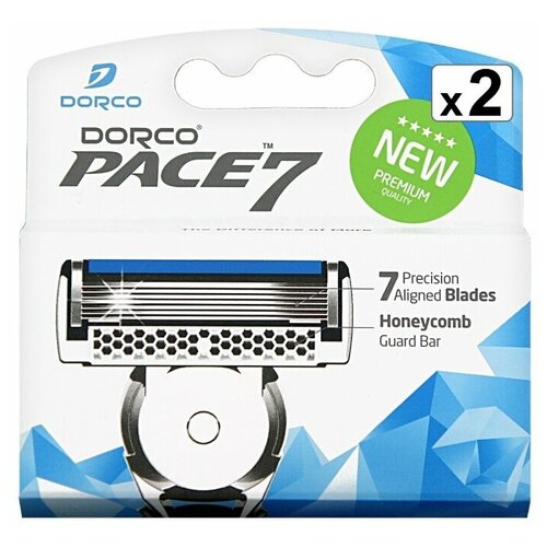 фото Сменные кассеты dorco pace7 (2 кассеты), 7-лезвийные, увл.полоса, крепление pace