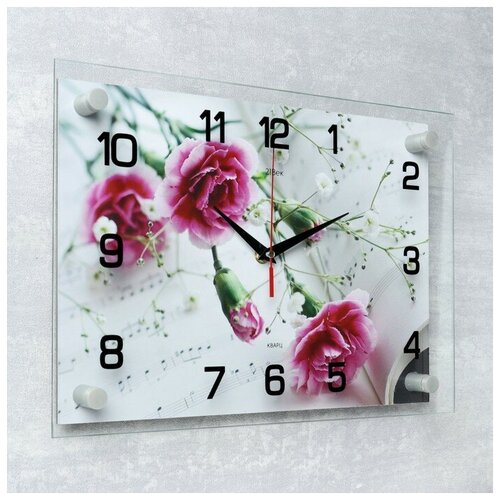 фото Часы настенные "розовые гвоздики", 25 x 35 см рубин