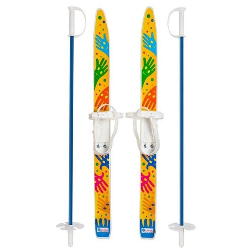 фото Детский лыжный комплект лыжики пыжики ручки / лыжи пластиковые детские 75 см с палками 75 см в сетке novasport