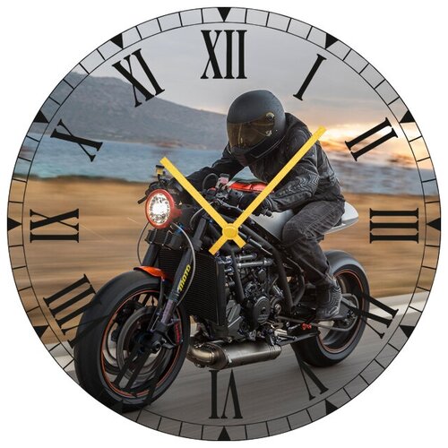 фото Svs настенные часы svs 3502020 мотоциклист на фоне гор