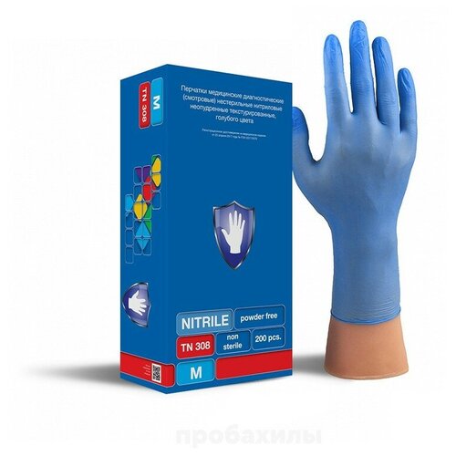 фото Перчатки смотровые нитриловые safe&care tn308 голубые (100 пар, m)