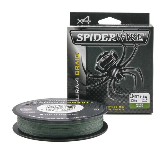 фото "плетеная леска spiderwire dura4 braid темно-зеленая 300m 0,14m mgrn"