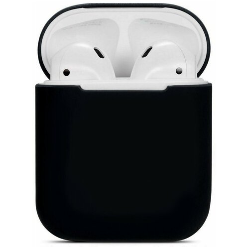 фото Ультратонкий силиконовый чехол для беспроводных наушников airpods 2 и airpods 1 / защитный чехол аирподс 2 и аирподс 1 противоударный матовый (black) pastila
