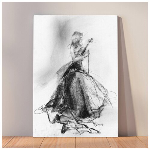 фото Картина скрипачка в пышном платье, 40x53 см, картина на холсте на деревянном подрамнике с настенным креплением вау холст