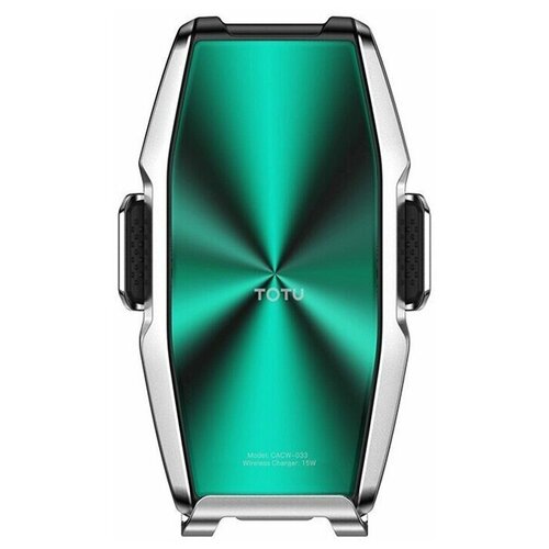 фото Автомобильный держатель для телефона с беспроводной быстрой зарядкой 15w totu armour series cacw-033 - серебристый/зеленый totu design