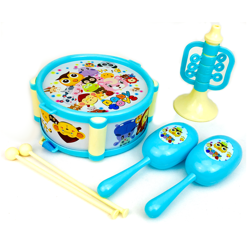 фото Набор детских музыкальных инструментов baby toys 890-25, 6 предметов: барабан с палочками, маракасы, дудочка, 30х24х7 см play smart