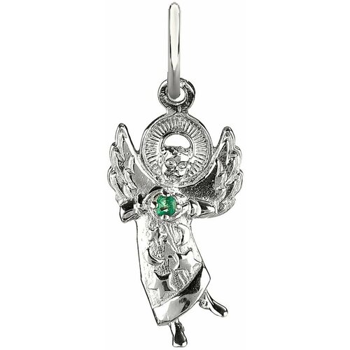 фото Подвеска corde серебряная подвеска ангел с натуральным изумрудом, серебро, 925 проба, родирование, изумруд, размер 2.6 см.