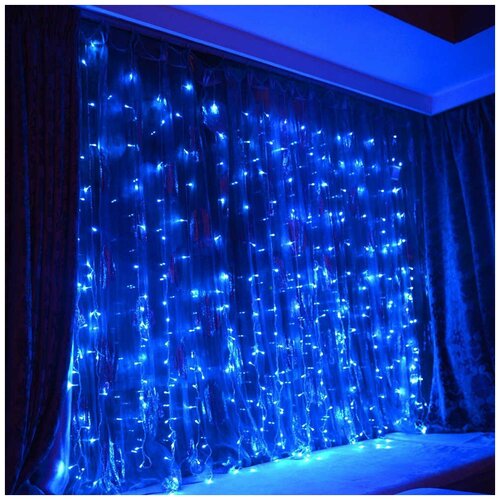 фото Светодиодная гирлянда-штора 3х2 / дождик / занавес / новогоднее украшение 300х200 мм, синий phantom