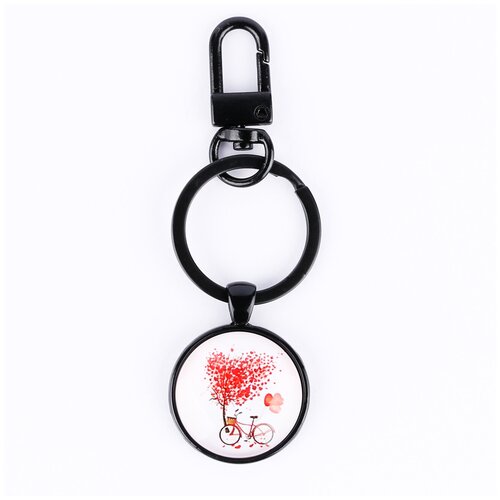 фото Брелок darifly чёрный с небольшим карабином, кольцом для ключей "дерево в форме красного сердца и велосипед с шариками-сердечками