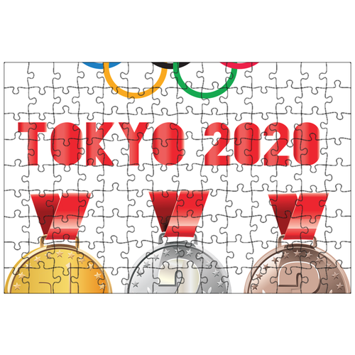фото Магнитный пазл 27x18см."олимпийские кольца, олимпийские медали, токио 2020" на холодильник lotsprints