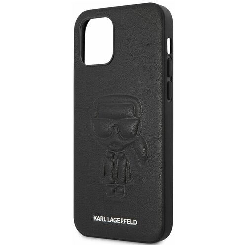 фото Чехол lagerfeld для iphone 12/12 pro (6.1) pu ikonik outlines metal logo hard black karl lagerfeld