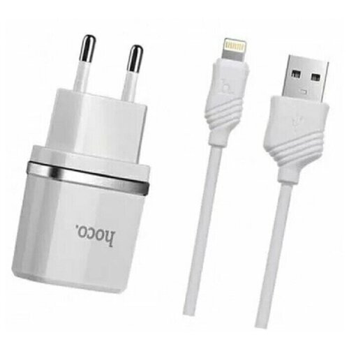 фото Сетевое зарядное устройство hoco c11 usb 1a lighting 8pin + дк белый