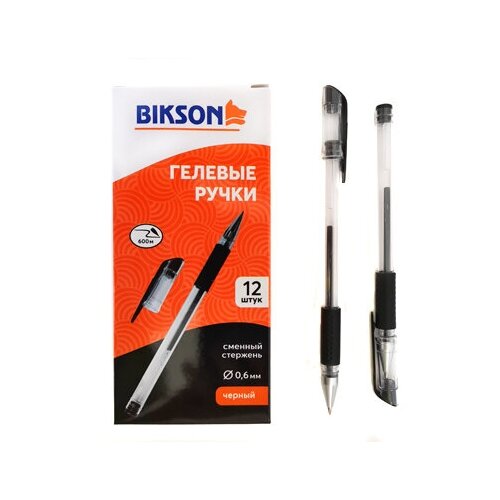 фото Ручка гелевая "тм "bikson" черная 0,5мм, резиновый держатель, металлический наконечник, прозрачный к