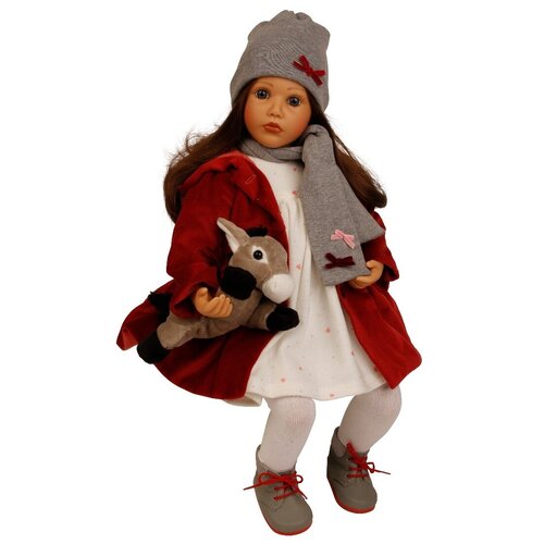 фото Кукла schildkrot carolina von sybille sauer (шильдкрет каролина в красном пальто с осликом от сибил зауэр)