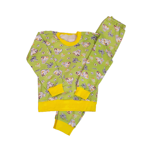 фото Пижама детская зимняя для мальчика и девочки (размер 104-110, цвет зеленый, рисунок "слоники", желтая резинка) ао "борисоглебский трикотаж"
