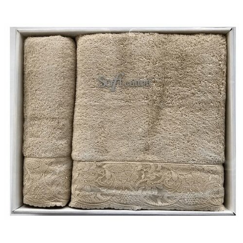 фото Набор полотенец для ванной 50х100, 75х150 soft cotton hazel хлопковая махра светло-бежевый