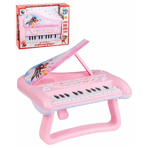 фото Детский музыкальный инструмент пианино на батарейках, со световыми и звуковыми эффектами, 22 черно - белые клавиши, мелодии, голоса животных, музыкальные инструменты, игрушки для детей, для девочек, для мальчиков, цвет розовый, в/к 32,5*26*8,5 см компания друзей