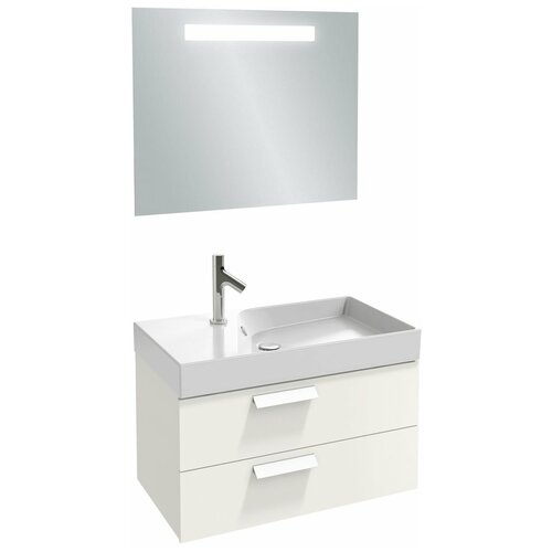 фото Мебель для ванной jacob delafon rythmik 80х46 2 ящика белый блестящий лак (тумба с раковиной + зеркало)