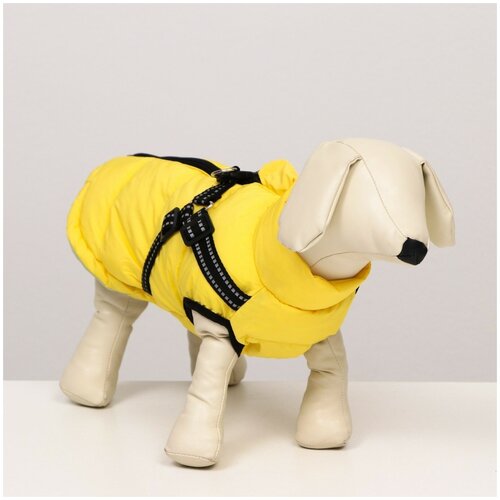 фото Куртка для собак со шлейкой, размер 12 (дс 28 см, ог 38 см, ош 27 см), лимонная сима-ленд