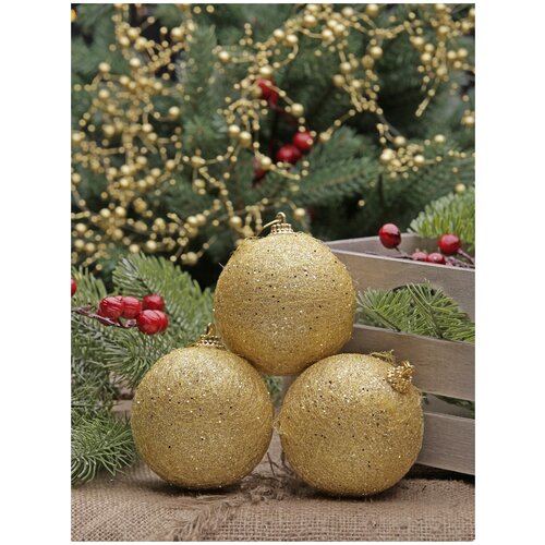 фото Рождественские декорации (набор шаров 3 шт, диаметр 8 см золото. china dans