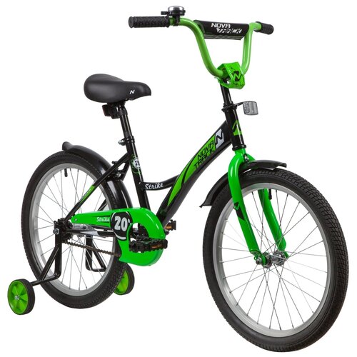 фото Велосипед детский четырехколесный 20" novatrack strike, на 5-8 лет черный - зеленый.