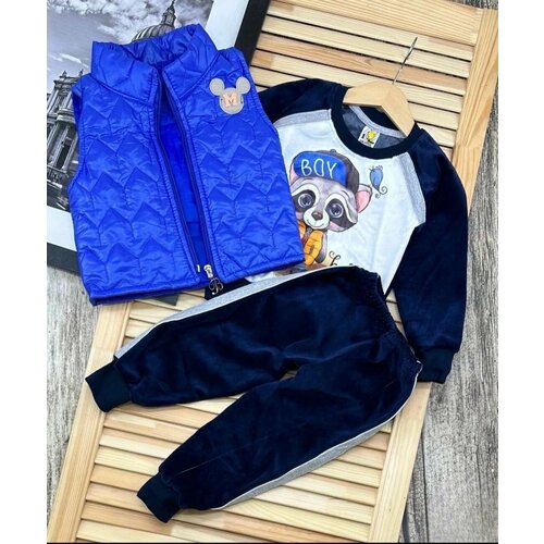 фото Комплект одежды для мальчиков, толстовка и жилет и брюки, повседневный стиль, размер 86, синий ivo milard