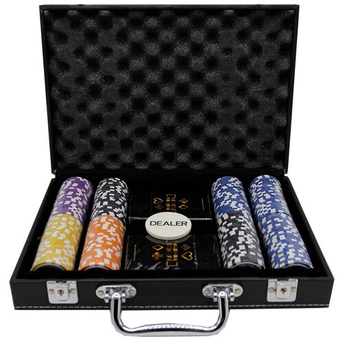 Фото - Фабрика Покера: Набор из 200 фишек для покера с номиналом в кожаном кейсе набор для покера фабрика покера в серебристом кейсе 500 фишек с номиналом