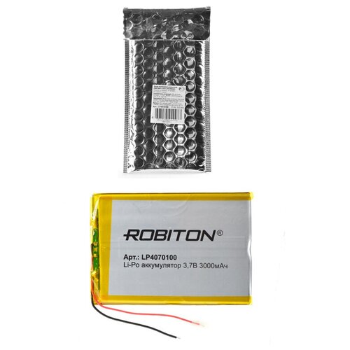 Литий- полимерный аккумулятор с защитой на 3000мАч 3,7В размер 4х70х100мм - LP4070100 PK1 (ROBITON) (код заказа 14912 ) аккумулятор robiton lp503759un 3 7в 1250мач без защиты pk1