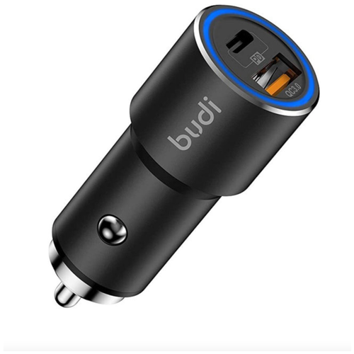 фото Быстрое автомобильное зарядное устройство usb- c + usb a, pd 3.0 20 вт, qc 3.0 budi
