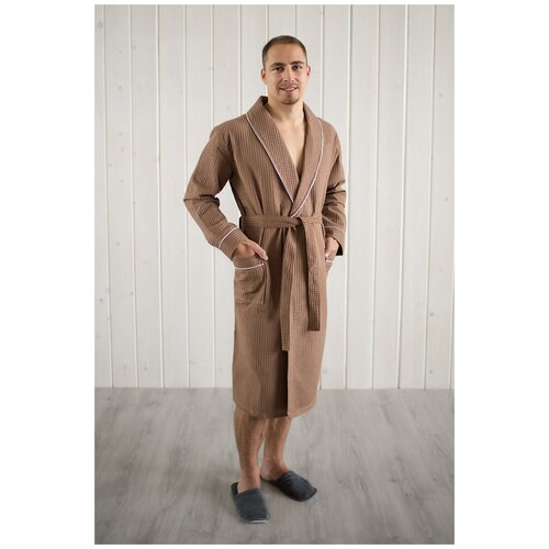 фото Халат вафельный мужской шалька+кант, цвет шоколад, разм.56 everliness