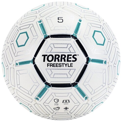 фото Мяч футбольный torres freestyle арт.f320135, р.5, 32 панели. pu-microfi, ермосшивка, бело-серебристы
