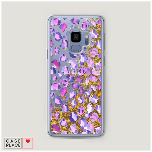 фото Чехол жидкий с блестками samsung galaxy s9 леопардовый принт акварель case place