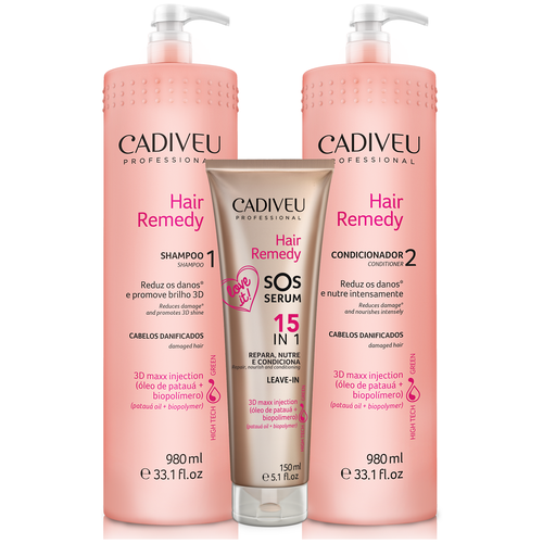 фото Cadiveu hair remedy набор (3 products): шампунь 980 мл, кондиционер 980 мл, сыворотка sos serum 150 мл