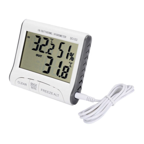 фото Термометр-гигрометр электронный, dc 103, жк дисплей, с выносным датчиком, цвет - белый ngy