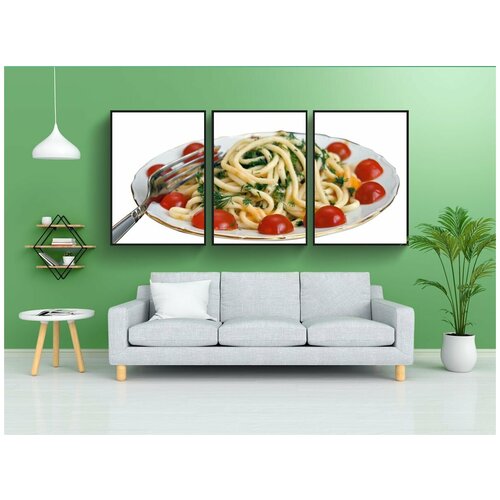 фото Модульный постер "спагетти, макароны, тарелка" 180x90 см. из 3х частей в тубусе, без рамки lotsprints