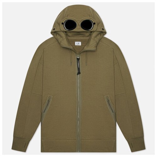 фото Мужская толстовка c.p. company diagonal raised fleece goggle hoodie зелёный , размер s