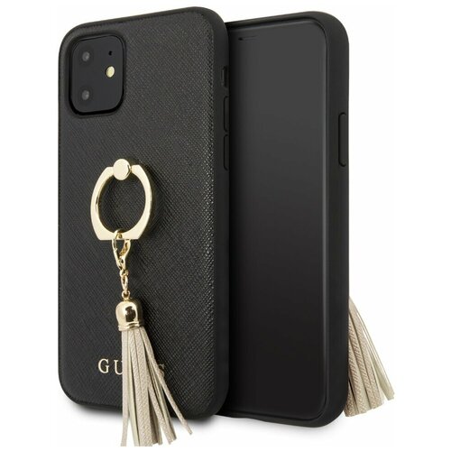 фото Чехол cg mobile guess saffiano hard pu + ring для iphone 11, цвет черный (guhcn61rssabk)