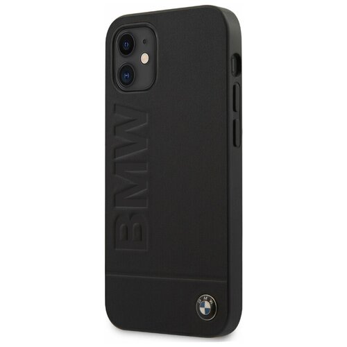 фото Кожаный чехол-накладка для iphone 12 mini bmw signature genuine leather logo imprint hard, черный/black (bmhcp12ssllbk)