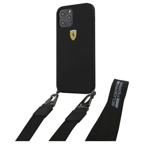 фото Силиконовый чехол-накладка для iphone 12/12 pro ferrari on-track liquid silicone with strap and metal logo hard, черный