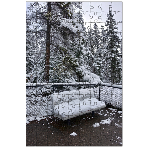 фото Магнитный пазл 27x18см."сиденье, снег, скамейка" на холодильник lotsprints