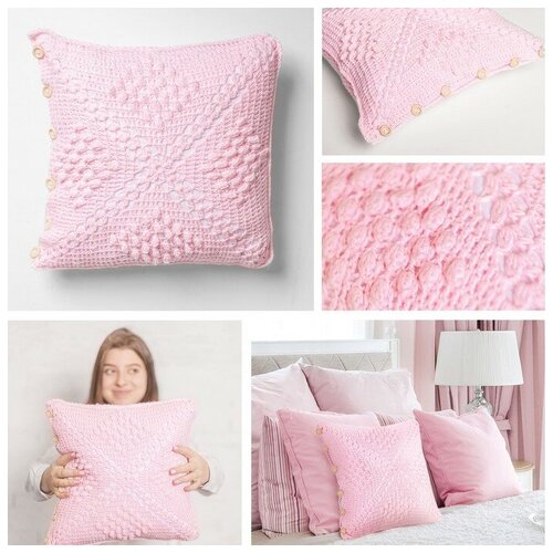 фото Интерьерная подушка "розовые сны", набор для вязания, 14 x 21 x 8 см арт узор