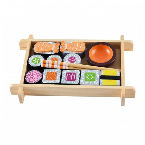 фото Набор продуктов с посудой magni wooden sushi set бежевый